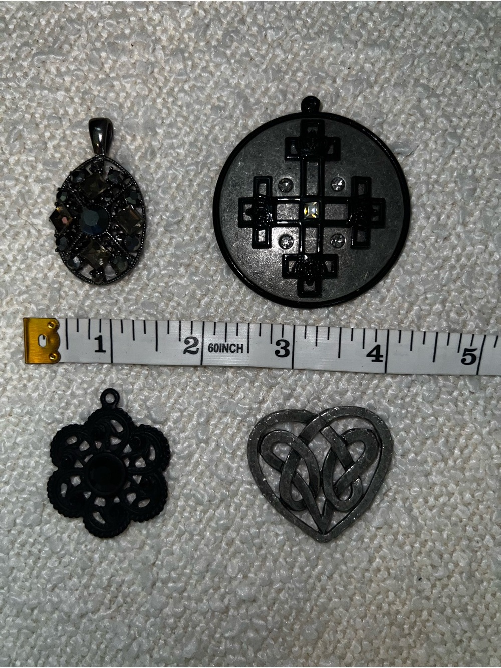 Black and Silvertone jewelry necklace pendants Rhinestones set of 4